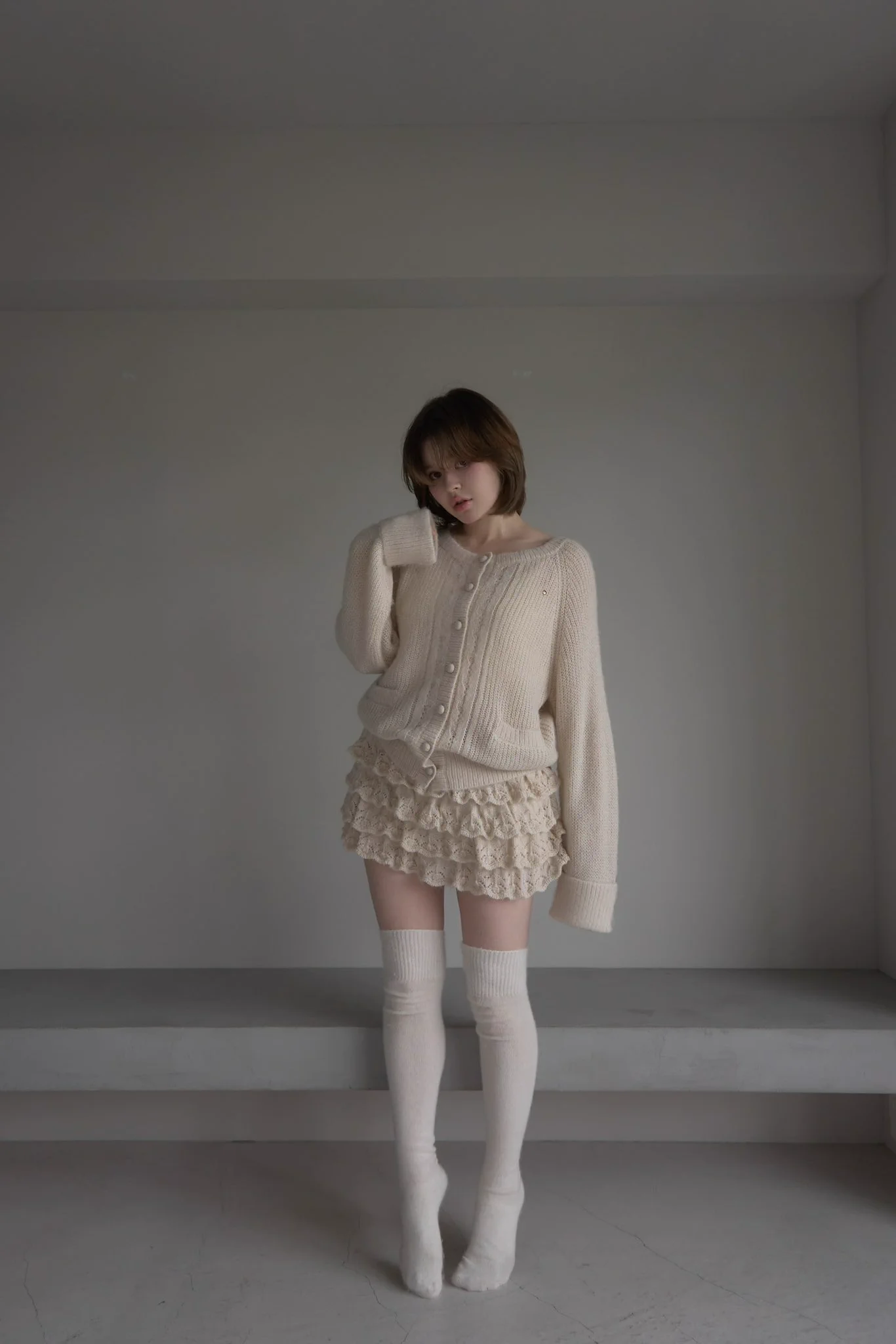 レディース Andmary Ribbon crochet knit set up ivory