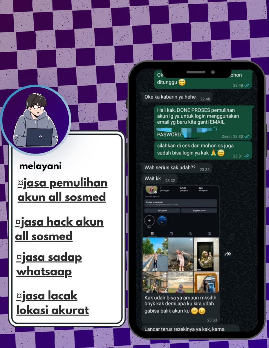 caandyui's tweet photo. Bantuan Jasa pulihkan akun &amp; hapus akun

MELAYANI 📝

❄️pemulihan akun
- instagram, tiktok, whatsapp, line, facebook, x, gmail, tele dll

❄️hapus akun
- facebook, tiktok, instagram, line, whatsapp, twitt / x, dan lainnya

❄️Sadap Wa, hack akun, lacak lokasi? Order? Ke Wa di bio https://t.co/OLN6pxjEFo