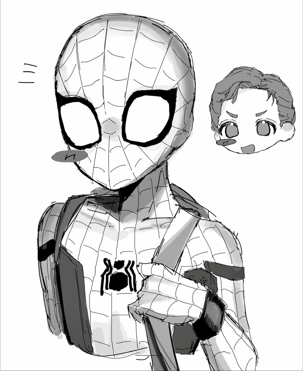 Kyuchini's tweet photo. ホムカミのスパイディがリュック背負ってるのめちゃ可愛い！！好き！！っていう絵 https://t.co/asjR4yieph