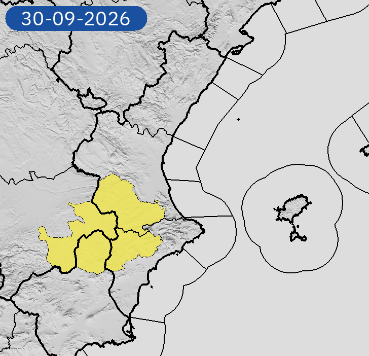AEMET_CValencia's tweet photo. 30/09 12:24 AVISOS HOY Y MAÑANA | Comunitat Valenciana: tormentas y lluvias. Nivel máximo de aviso: naranja.
Actualizaciones en https://t.co/R3Fs2JzKgr https://t.co/ATMHAOmfE0