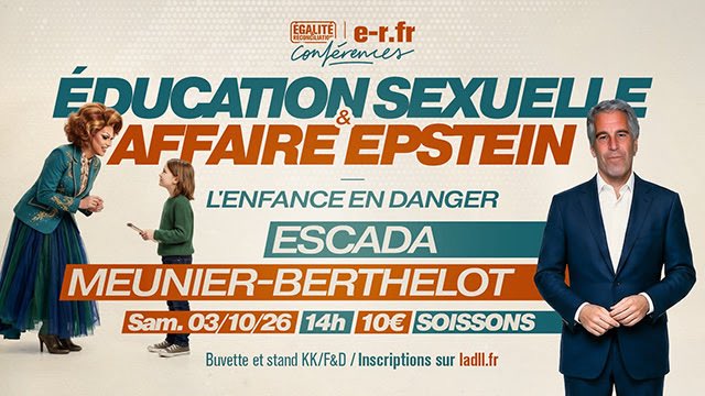 EscadaAlain_Off's tweet photo. 📅 Le samedi 3 octobre, je serai à Soissons pour une double conférence avec Claude Meunier-Berthelot. Nos livres seront en vente sur place.
(@Picardie_er) #Epstein

🔗 Inscriptions ici :
https://t.co/HbYzhsHESi https://t.co/RiO81uRkyL