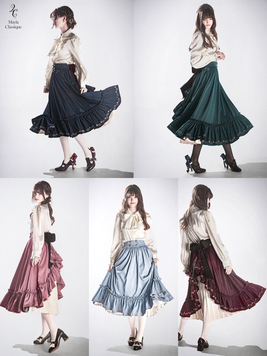 Mayla_Classique's tweet photo. ⊹⊱　新作発表　⊰⊹

〈Bilitis ～私の中の少女性～ Collection〉

一度完売した、あのスカートに新たな色を。

たくさんの少女たちに選ばれた
［Bilitis］circular skirt。

大きなリボン。
揺れるドレープ。
歩くたびに覗く美しいプリーツ。

「少女は、なぜ廻りたくなるのだろう。」
 
その答えを探すように生まれた一着に、
新たな3カラーが加わります。
 
さらに広がるBilitisの物語。
今度は、どの色の少女になりますか。
 
2026.10.2 FRI 17:00 販売開始
 ✣「廻るスカート展」イベント招待対象商品
https://t.co/gNvypbGLys

#リトルフェミニティ
