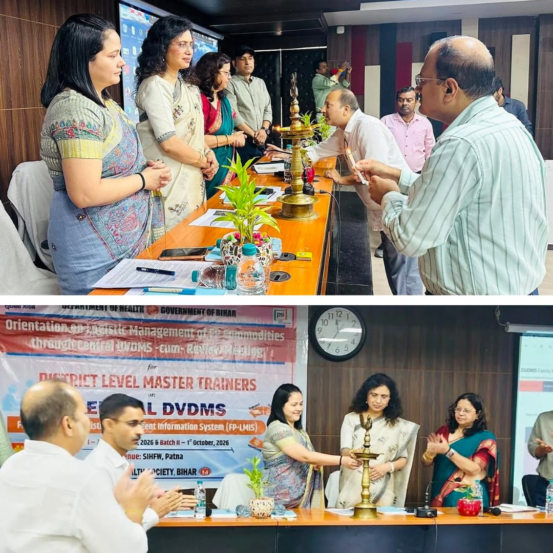 PSIIndia's tweet photo. #StrengtheningDVDMS #StrengtheningFamilyPlanningSupplyManagement: Under the leadership of the AED, Dr Anupama Singh (IAS), #StateHealthSocietyBihar, Dr. Indu Grewal, Additional Commissioner, MoHFW, Government of India and Dr Sarita, SPO-FP, SHS-B; a state-level ‘Training of Master Trainers’ on FP DVDMS was conducted at SIHFW, Patna, with support from #PSIIndia to strengthen the efficient, timely and systematic management of #supplychain. Dr. Indu Grewal, led a technical session on family planning commodity logistics management and effective use of the FP DVDMS system.

@SHSBihar  @GatesIndia   @BayerIndia  @kenvue  @Niva_Bupa  @GIC_Re  @SBI_FOUNDATION  @Genpact  @unitedway_delhi  @GodrejIndGroup  @educate_girls  @OrganonLLC  @NGOsource  @HCL_Foundation  @tatatrusts  @cii4nr  @CIFFchild  @EliLillyandCo  #VersuniIndia
#PSIIndia

#DVDMS #SupplyChain #CapacityBuilding #HealthSystemsStrengthening
