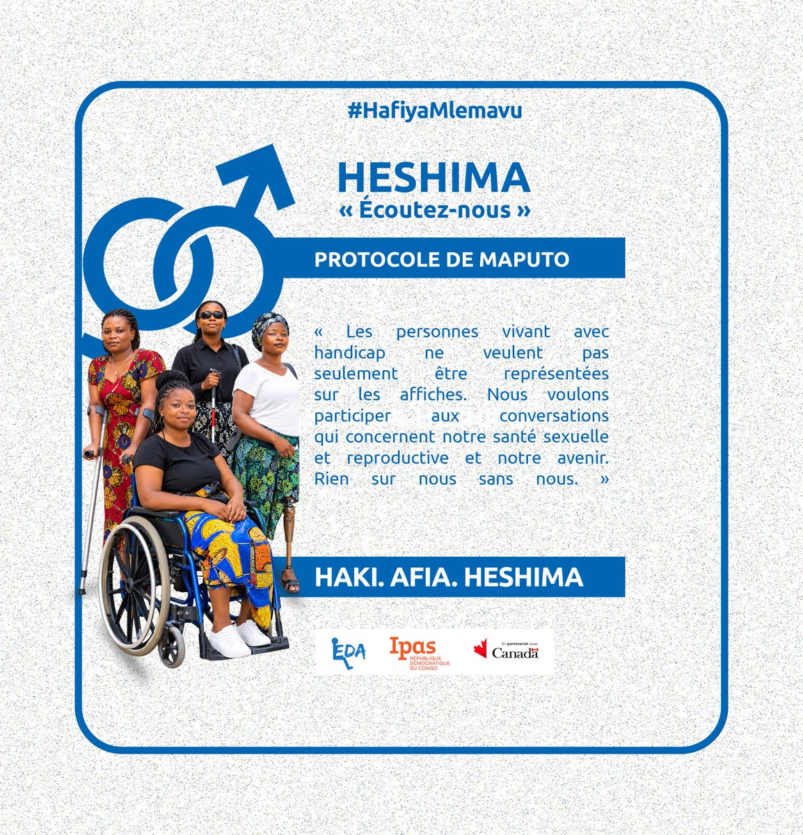 jospin_kanane's tweet photo. Pour toutes et tous, dans tous les espaces et à tous les niveaux, les personnes handicapées doivent pouvoir prendre part aux décisions qui les concernent. Rien sur nous, sans nous !
#HafiyaMlemavu #EnableTheChange https://t.co/9lHQF06CqD