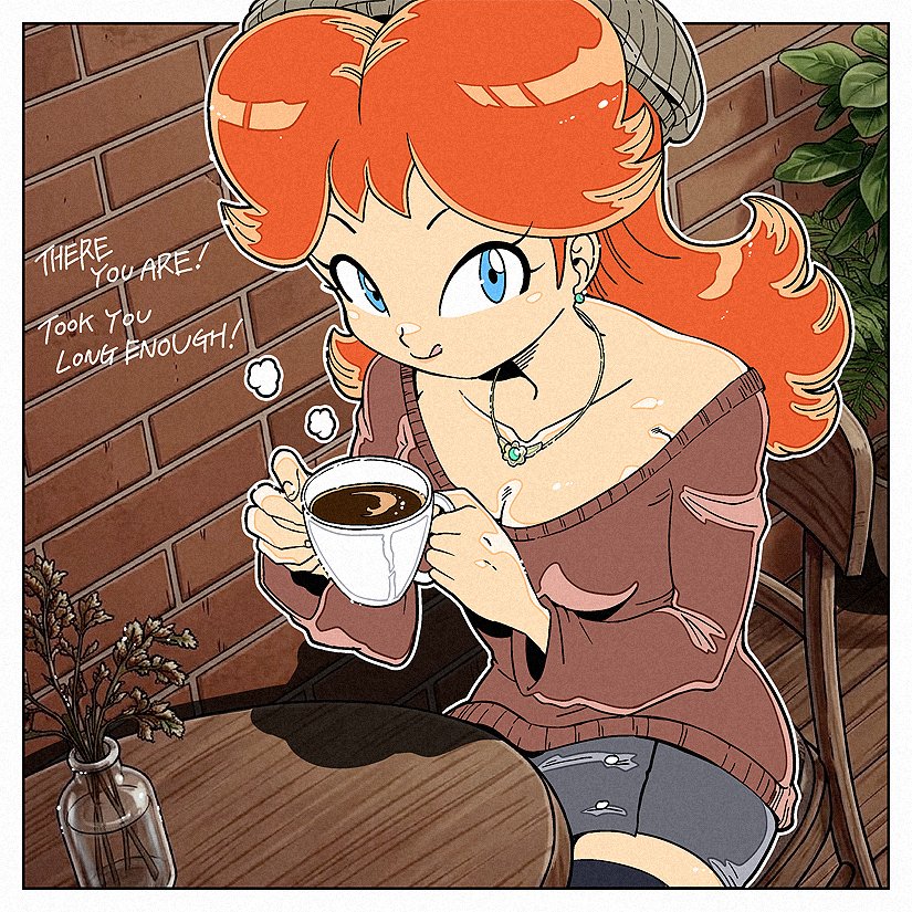 meijin_okd's tweet photo. Princess Daisy waiting at a café☕🌼✨️
秋の季節イラストシリーズでこの時期の行事を調べると10月1日が「コーヒーの日」らしい！ということでコーヒーを飲む秋色ファッションのデイジー姫🥰 https://t.co/wSmqwb9Bse