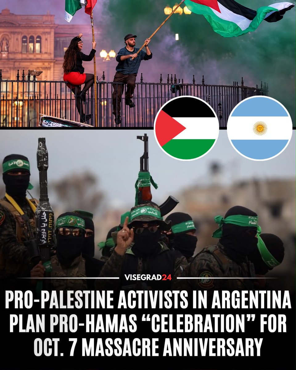 visegrad24's tweet photo. Pro-Palestinian activists are preparing to mobilize on October 7, the third anniversary of the Hamas-led massacre in Israel, in celebration of the attacks.

The Argentine Committee of Solidarity with the Palestinian People has repeatedly organized demonstrations in Buenos Aires supporting the Palestinians. In 2025, the committee organized an October 7 march from Congress to Plaza de Mayo, while its 2024 statement marking the anniversary called for continued Palestinian “resistance.”

Current notices are already promoting pro-Palestinian activity for October 7, 2026, describing the date as three years since the “deepening of the genocide against the Palestinian people” and calling for continued mobilization against Israel.

The date is particularly sensitive in Argentina because 21 of the 251 people abducted during the Hamas-led October 7, 2023 attack were Argentine citizens. Around 1,200 people were killed in the attack.

Among the Argentine hostages were Shiri Bibas and her children Ariel and Kfir Bibas, who were just 4 years old and 9 months old when they were abducted from Kibbutz Nir Oz. Shiri and the two children were later murdered by Hamas, and their bodies were returned from Gaza.