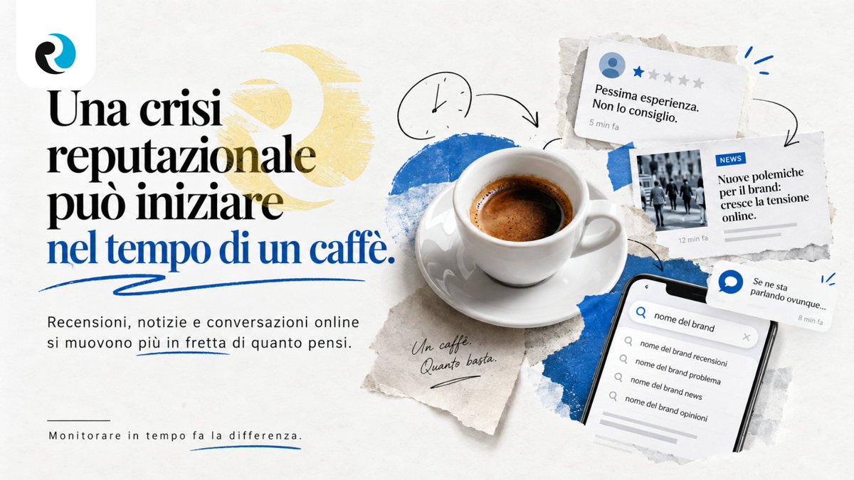 ReputationUP1's tweet photo. Una crisi reputazionale può iniziare nel tempo di un caffè.
Andrea Baggio e Juan Ricardo Palacio Escobar spiegano perché monitorare recensioni, notizie e conversazioni online è essenziale per intervenire in tempo.

https://t.co/iCc13lSQ7C

#ReputationUP #Reputazione #Crisis https://t.co/1OmjFju4aM