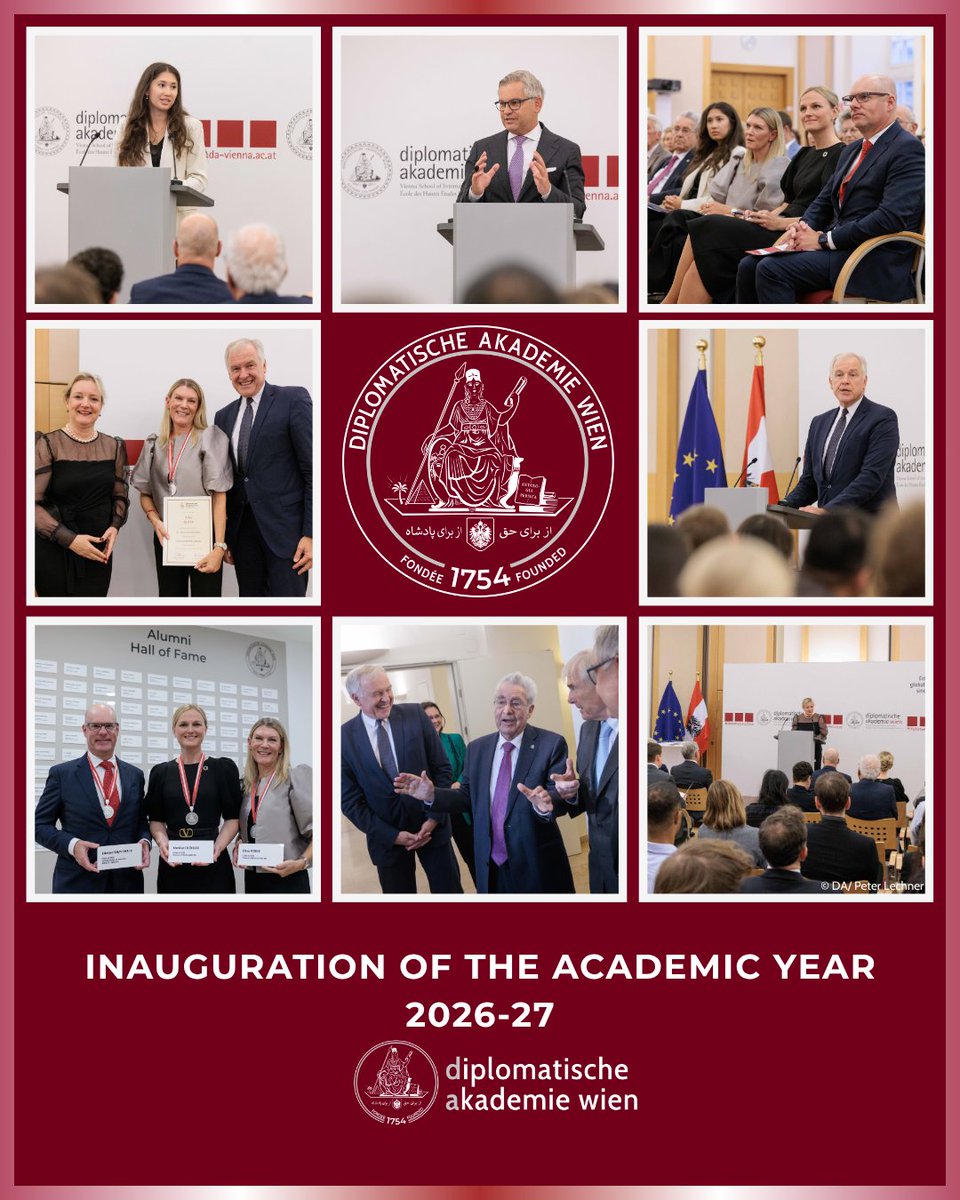 DA_vienna's tweet photo. A new academic year has begun at the DA! We welcomed around 130 new students, bringing our community to 245 students from 59 nationalities. We also celebrated three alumni inducted into the DA Alumni Hall of Fame: Ed Brzytwa, Monika Froehler and Elina Roine. #diplomacymatters https://t.co/e3U14gUwjm