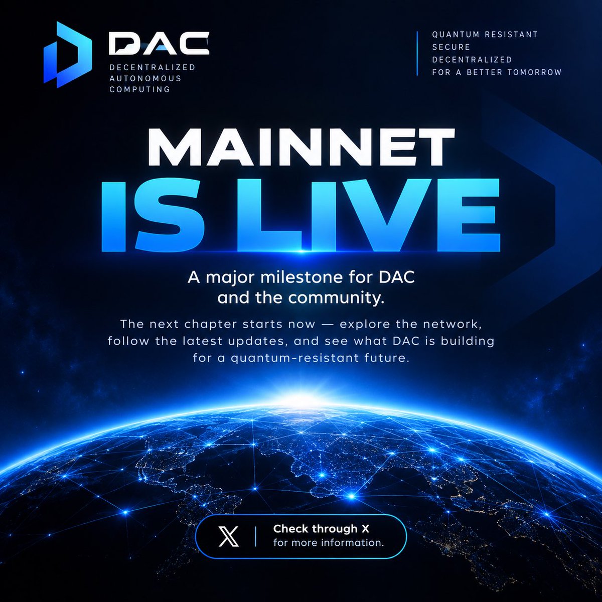 Stephenking_001's tweet photo. 🚀 DAC MAINNET IS LIVE!

A major milestone for DAC and the community.

The next chapter starts now explore the network, follow the latest updates, and see what DAC is building for a quantum-resistant future.
@dac_chain 
🌌 Mainnet is live.
$DAC #DAC #Blockchain #Mainnet https://t.co/3OX6s5u2K5