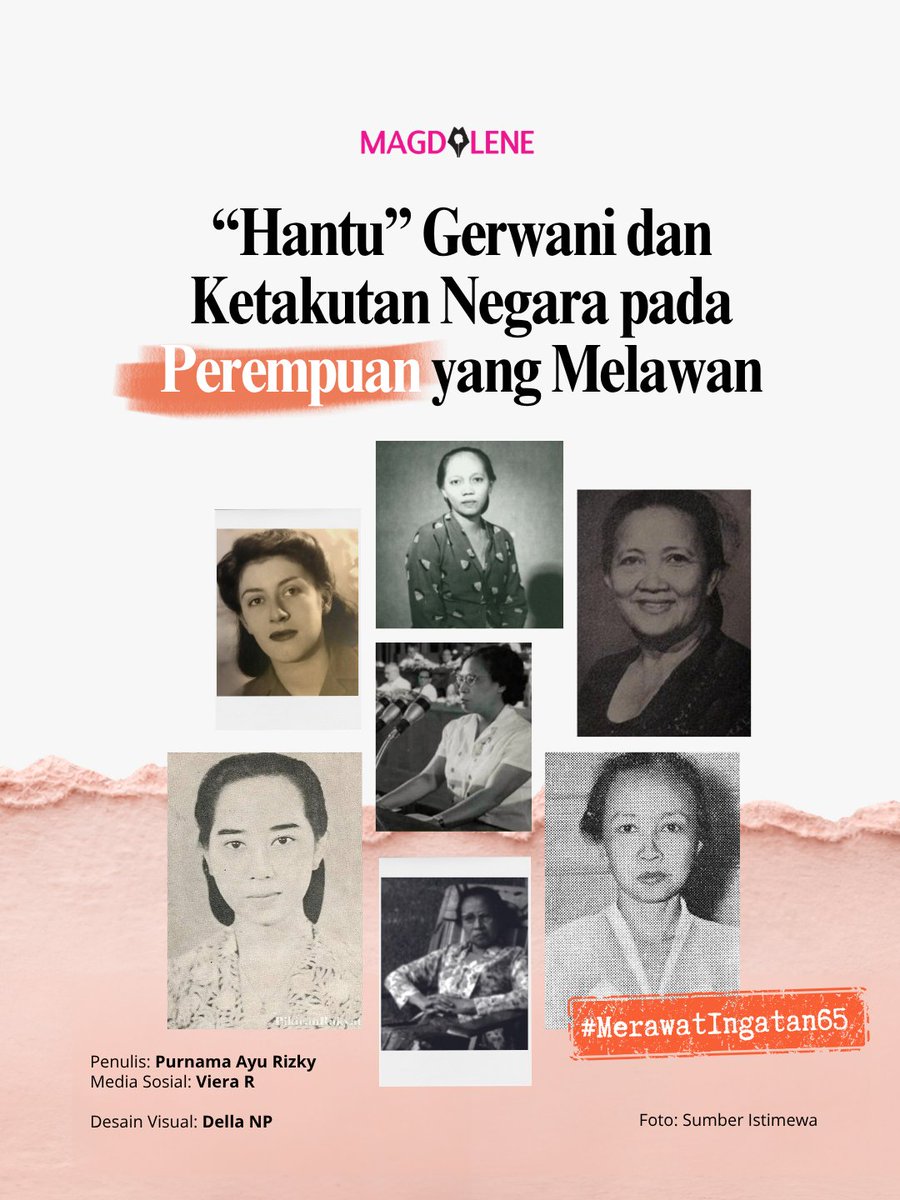 magdaleneid's tweet photo. Banyak dari kita mungkin pertama kali mengenal Gerwani lewat cerita tentang 1965: perempuan yang disebut terlibat dalam kekerasan di Lubang Buaya, lalu digambarkan kejam dan tidak bermoral.

Dari mana sebenarnya cerita itu datang?

#MerawatIngatan65

🔗 https://t.co/1HzhsGM0rF https://t.co/hFUPGwxcrP
