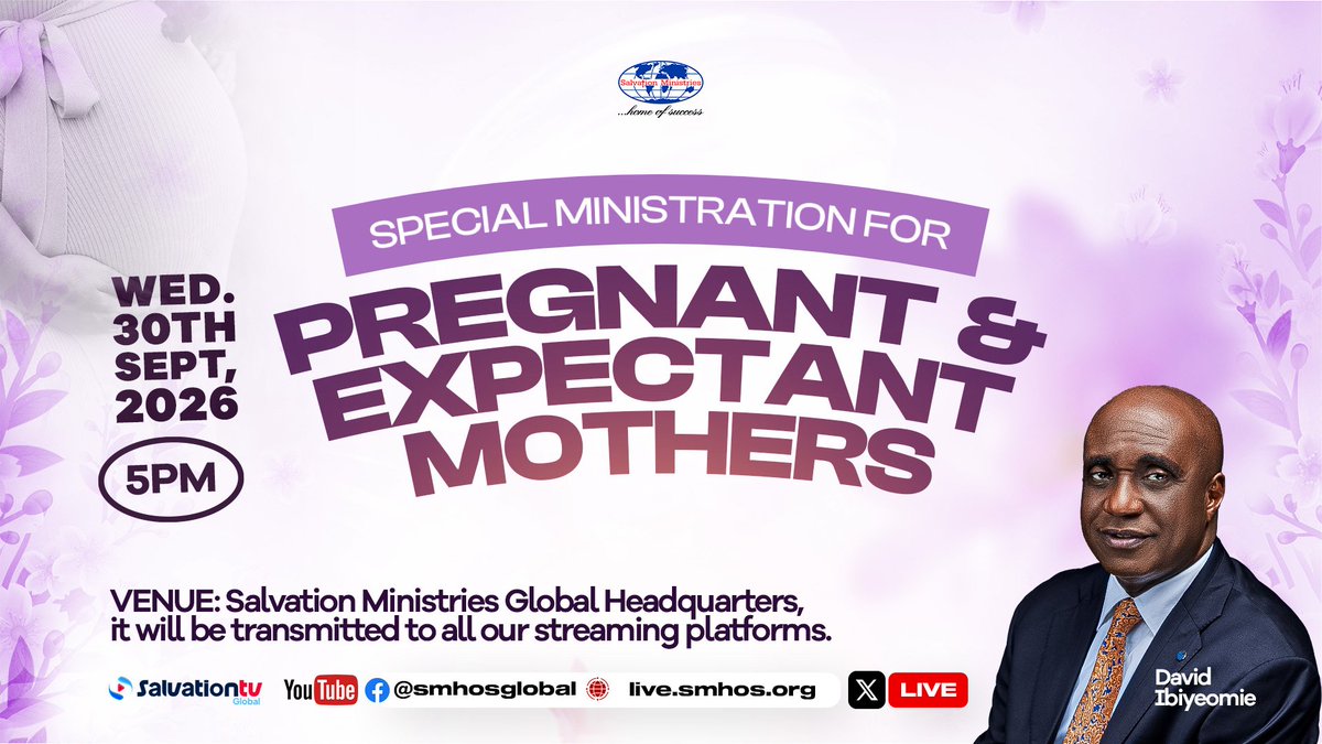 smhosglobal's tweet photo. Pregnancy is not a journey to be afraid of . If you’re pregnant or trusting God for the fruit of the womb, join us tonight for supernatural ease, safe delivery, and divine intervention.

5:00 PM | Salvation Ministries Global Headquarters
#SMHOS https://t.co/KBbIEhoH9G