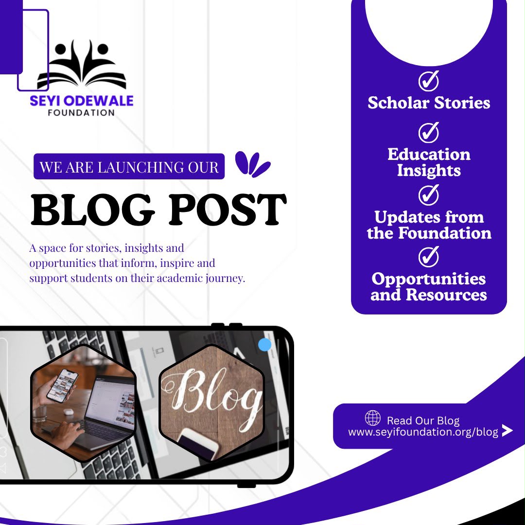 Seyifoundation's tweet photo. We’re excited to launch the Seyi Odewale Foundation 
Blog!  A space for scholar stories, education insights, 
opportunities, and resources.

Read our latest post:
https://t.co/YZ9xz20ta9

#SOF #EducationMatters #ScholarStories #InternationalStudents https://t.co/XisrEBciGo
