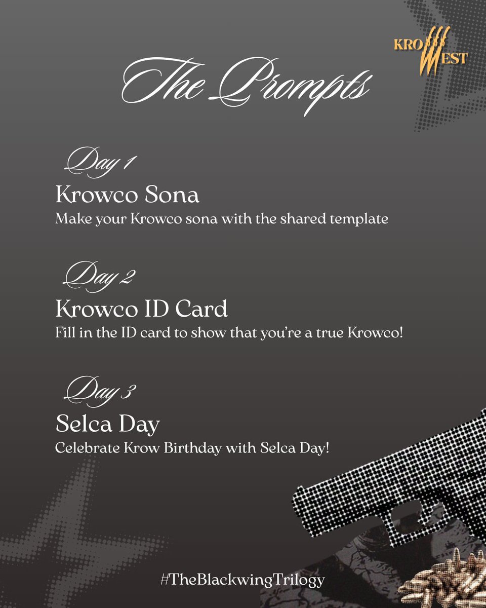 KrowWest's tweet photo. ATTENTION! ⚔️✨
The Commander’s day has arrived!

Let’s celebrate Krow’s Birthday &amp; Anniversary with a week full of memories, creativity, and love. ❤️

Raise your wings, Krowco.
The Commander is calling. Are you ready? 🔥
#TheBlackwingTrilogy https://t.co/ErYZMhHJ93