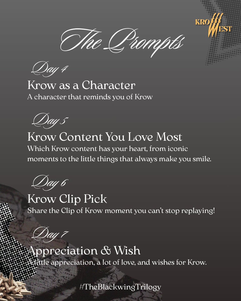 KrowWest's tweet photo. ATTENTION! ⚔️✨
The Commander’s day has arrived!

Let’s celebrate Krow’s Birthday &amp; Anniversary with a week full of memories, creativity, and love. ❤️

Raise your wings, Krowco.
The Commander is calling. Are you ready? 🔥
#TheBlackwingTrilogy https://t.co/ErYZMhHJ93
