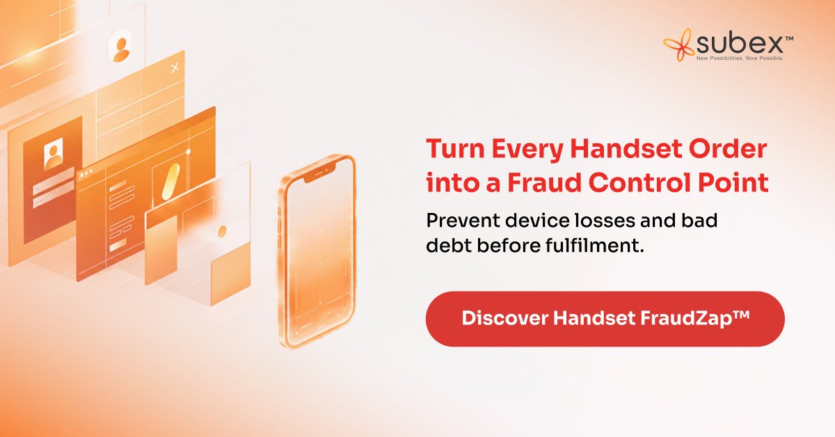 subex's tweet photo. Every fraudulent handset order adds up: 𝗮 𝗹𝗼𝘀𝘁 𝗱𝗲𝘃𝗶𝗰𝗲, 𝗯𝗮𝗱 𝗱𝗲𝗯𝘁, 𝗮𝗻𝗱 𝗵𝗼���𝗿𝘀 𝗼𝗳 𝗶𝗻𝘃𝗲𝘀𝘁𝗶𝗴𝗮𝘁𝗶𝗼𝗻 that could have been spent elsewhere.
 
Handset fraud is the #1 high value fraud type globally, growing 𝟭𝟮% year on year, and with new device prices going up significantly with every launch, this fraud type becomes very critical to arrest and address.
 
𝗦𝘂𝗯𝗲𝘅 𝗛𝗮𝗻𝗱𝘀𝗲𝘁 𝗙𝗿𝗮𝘂𝗱𝗭𝗮𝗽™ helps fraud and finance teams catch high-risk orders before the device ships or gets handed over, not after the loss has already happened.
 
See how Handset FraudZap™ helps stop handset fraud before fulfilment. https://t.co/GIn4kroMvl
 
#Subex #HandsetFraud #Telecom #FraudManagement #TelecomFraud #NewPossibilitiesNowPossible