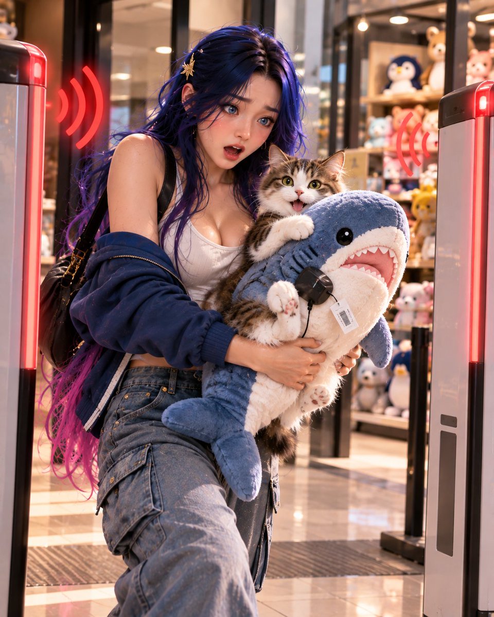 AikoLinLab's tweet photo. 🧪 EXPERIMENT #168

💙 Aiko: “Cheat… why is the alarm ringing?”

🐈 Cheat: “Miaou.”

💙 Aiko: “...PUT THE SHARK BACK.” 🚨🦈😂

#AikosLab #AikoLin #Cheat #AikoWorld #AIArt #Comedy https://t.co/dUYNf9O4NH