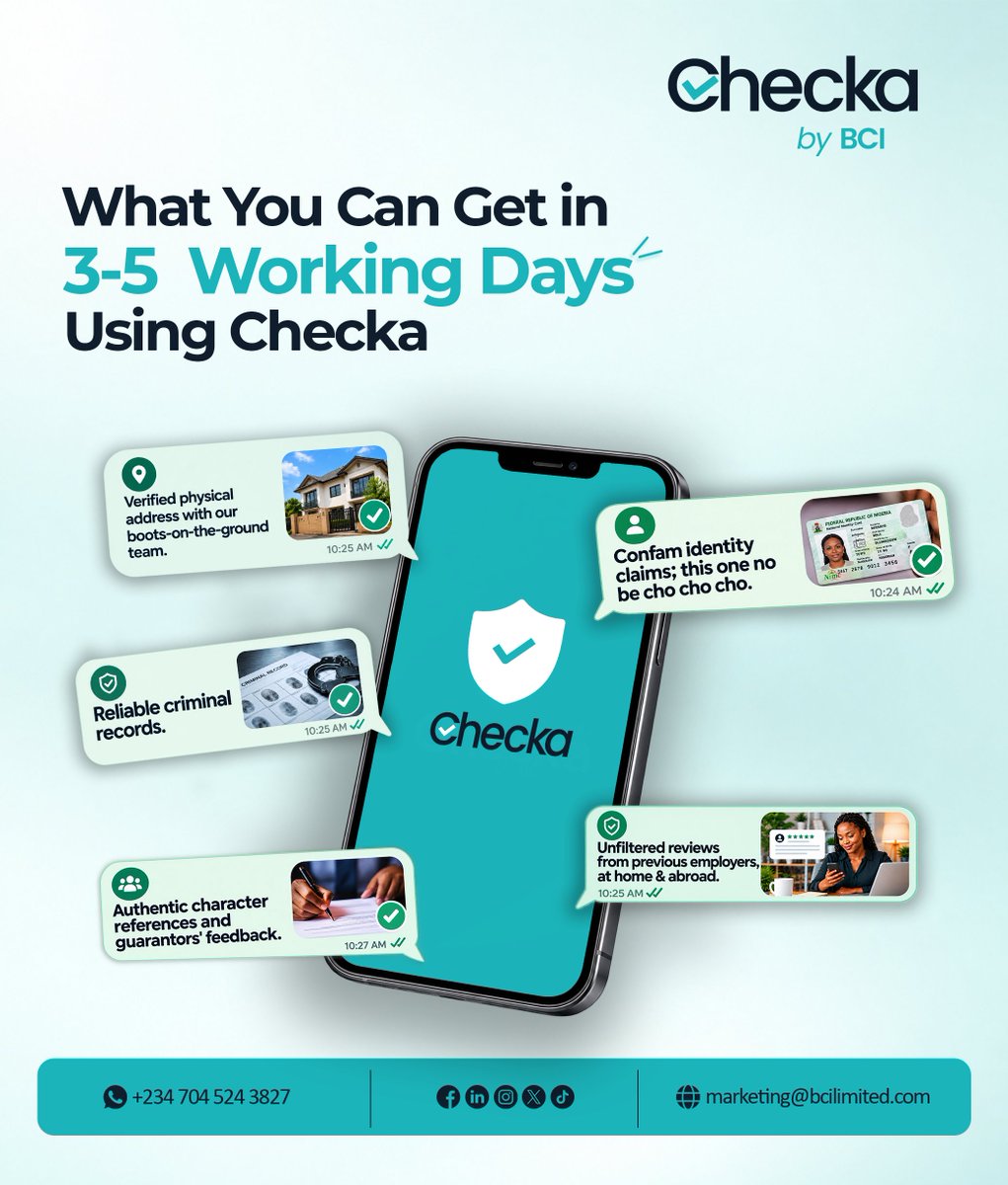 checka_by_BCi's tweet photo. Founders, your next hire should free up your time, not become your next fire to put out.

Checka verifies who you’re bringing on board, so you can make informed hiring decisions and focus on building.

DM us to get started.
✉️marketing@bcilimited.com https://t.co/TGraA2E5Q7