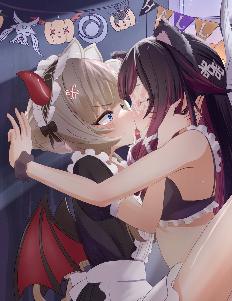 HenrySirtoli's tweet photo. Genshin Impact - Sandrone e Columbina se beijando apaixonadamente e fazendo "travessuras 😈" de Halloween. (Love ❤️‍🔥 Yuri). https://t.co/fxCTTNmPtc