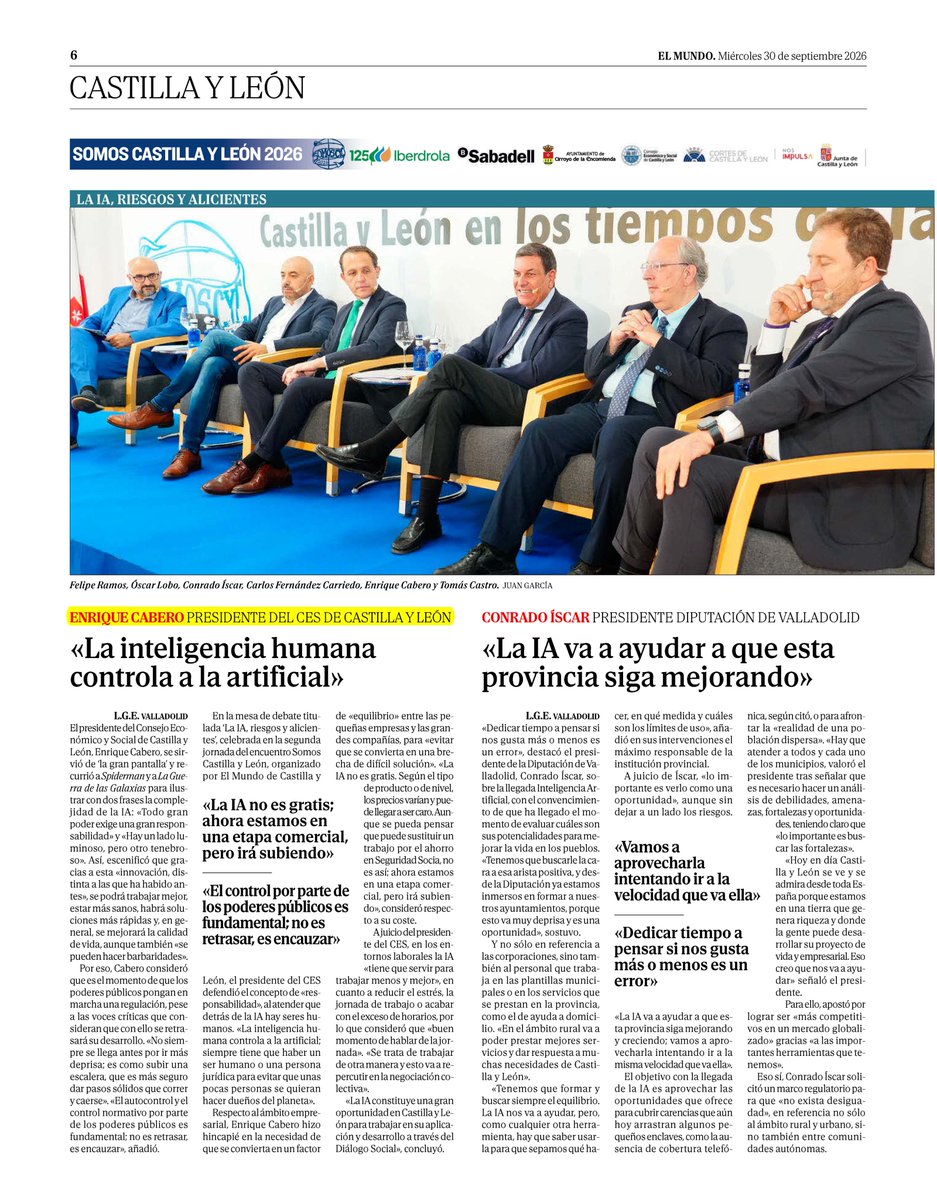 cescyl's tweet photo. 🗣️Enrique Cabero: "La inteligencia humana controla a la artificial" | @DiarioCyLMundo👉 https://t.co/XqhoNEyY16
✅El presidente del @cescyl es ponente en la Mesa "La IA, riesgos y alicientes" del IX Foro #SomosCYL 2026 https://t.co/5YbFt8RjIl