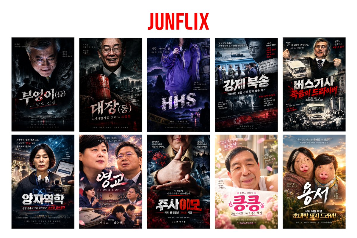 ehehzlzl's tweet photo. <JUNFLIX>
저도 오늘까지 감동실화 바탕으로 10개 제작 했습니다.

다른 분들과 겹치는 작품도 있지만, 왠만하면 피해가는 방향으로 포스터를 만들었습니다.

이렇게 소재가 많은데 대한민국 영화산업은 왜 죽는소리가 나는 걸까요? ㅋㅋ

개인적으로는 "강제북송", "주사이모", "HHS" 에 관심이 쏠리지 않을까 예상했는데, 의외로 "용서", "킁킁"에 많은 분들이 관심을 많이 주시네요.

감사합니다.