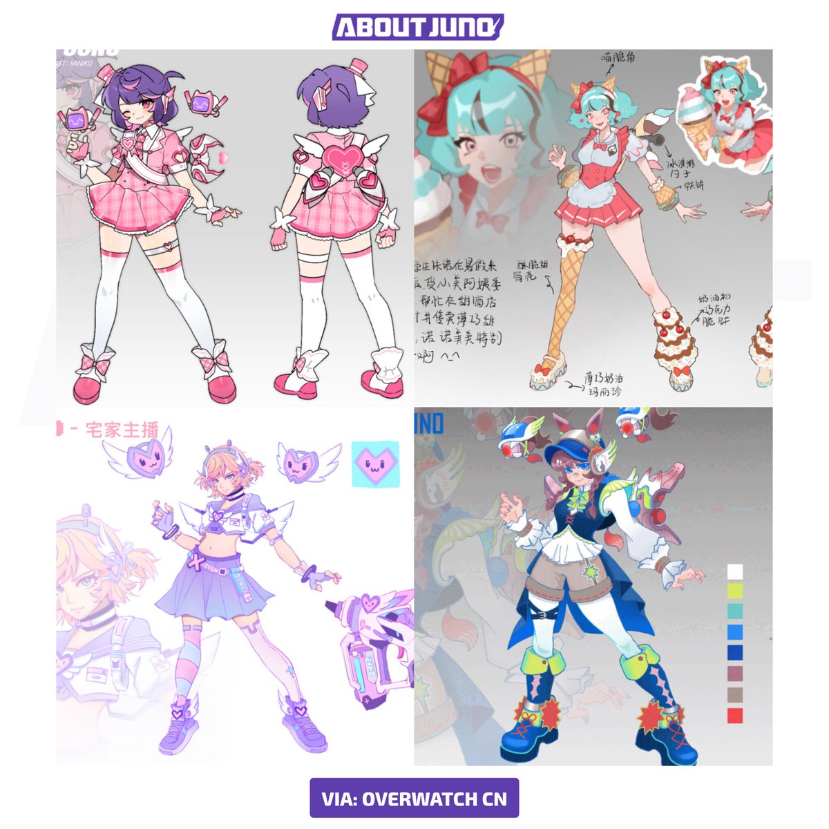 AboutJunoOW's tweet photo. Check out all the Juno Skin Concept Designs for the Second Wave of the "What If" Skin Contest, hosted by #Overwatch China 🎨

Which one is your favourite? 💭 https://t.co/gspixcQeOL
