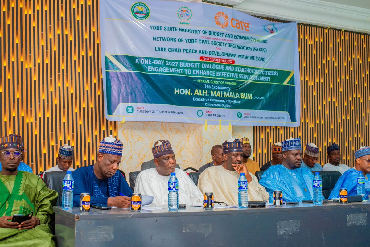DrGojeM's tweet photo. On Tuesday September 29, 2026. I represented His Excellency, Hon. (Dr.) Mai Mala Buni, CON, COMN, at the opening of the 2027 Citizens’ Engagement and Budget Dialogue in Damaturu.

The dialogue reinforces the Buni administration's commitment to participatory governance by giving citizens, civil society and other stakeholders a meaningful voice in shaping the State’s development priorities.

In His Excellency’s address I presented, emphasis was placed on fiscal realism, accountability, value for money and completion of ongoing projects, with the proposed projected ₦437 billion 2027 budget designed to align expenditure with realistic revenues while consolidating development gains across Yobe State.

This dialogue further demonstrates Governor Buni’s commitment to a government that listens to its people, plans responsibly and delivers on its priorities.

#YobeState #Budget2027 #CitizensEngagement