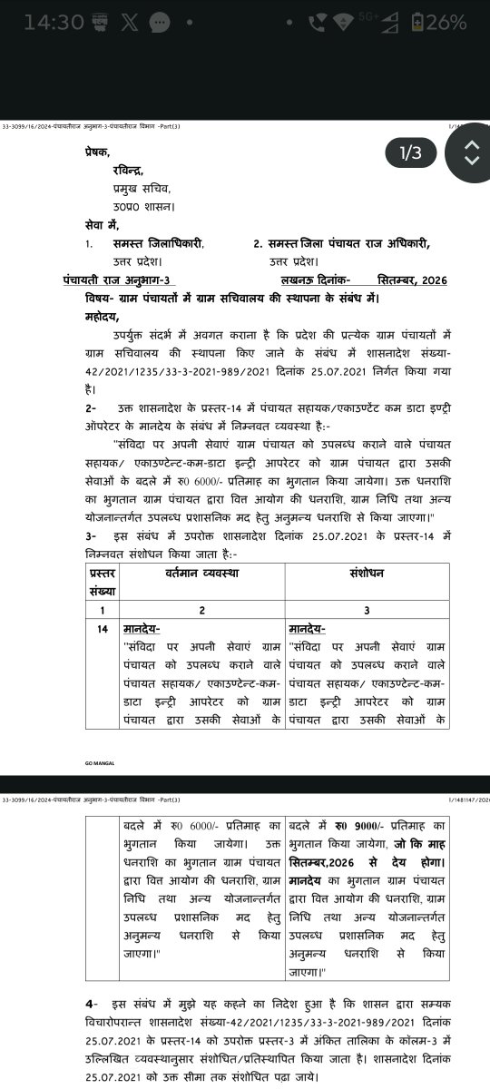 psunionup's tweet photo. माननीय मुख्यमंत्री जी,
@CMOfficeUP 

आखिर पंचायत सहायकों के साथ ये कैसा अन्याय किया जा रहा है?

उत्तर प्रदेश के 57,000 पंचायत सहायक 9 दिनों तक इको गार्डन, लखनऊ में अपने अधिकारों और सम्मानजनक भविष्य के लिए धरने पर बैठे रहे। इस दौरान सरकार की ओर से जिन मांगों पर सहमति और आश्वासन की बात सामने आई, आज उसके संबंध में आधा अधूरा आदेश जारी किया गया है।

जिन विषयों पर कार्रवाई की बात हुई थी, उनमें

🔹 ₹9,000 मानदेय और उसका DBT के माध्यम से भुगतान
🔹 सेवा समाप्ति की ��्रक्रिया को DM समिति के माध्यम से किए जाने की व्यवस्था
🔹 कैशलेस चिकित्सा सुविधा का लाभ
🔹 मातृत्व अवकाश
🔹 भविष्य की सरकारी भर्तियों में आरक्षण/अवसर
🔹 सेवा समाप्त किए गए पंचायत सहायकों की वापसी
🔹 पंचायत सहायकों से संबंधित अन्य सेवा शर्तों में सुधार

लेकिन अब सामने क्या आया?

सिर्फ ₹3,000 की वृद्धि वो भी उसी पुरानी ग्राम निधि व्यवस्था के माध्यम से।

यदि यही निर्णय था तो फिर 9 दिनों तक चले धरने के दौरान बनी सहमति और दिए गए आश्वासनों का क्या हुआ?

क्या पंचायत सहायकों ने केवल ₹3,000 की वृद्धि के लिए 9 दिन तक अपना काम, परिवार और रोजमर्रा की जिंदगी छोड़कर धरना दिया था?

यदि ₹9,000 मानदेय की बात DBT से करने की हुई थी तो DBT की प्रक्रिया कहाँ है?

यदि सेवा समाप्ति के लिए DM समिति की बात हुई थी तो उसका शासनादेश कहाँ है?

मातृत्व अवकाश, कैशलेस सुविधा और भर्तियों में आरक्षण जैसे विषयों पर सरकार की स्थिति क्या ���ै?

और जिन पंचायत सहायकों की सेवा समाप्त की गई है, उनकी वापसी को लेकर क्या निर्णय लिया गया है?

अगर कैबिनेट स्वीकृति होनी है तो यह 9000 ग्राम निधि से कैसे स्वीकृत हुआ??

सबसे बड़ा सवाल यह है कि 9 दिनों के संघर्ष के बाद यदि केवल एक अधूरा निर्णय सामने आता है, तो बाकी सहमतियों का क्या होगा?

पंचायत सहायक कोई भीख नहीं मांग रहे।

 हमारा सीधा सवाल है -

धरने के दौरान जो सहमति बनी थी, उसका लिखित और बिंदुवार क्रियान्वयन कब होगा?

सिर्फ एक मांग पर अधूरा आदेश जारी करके बाकी मांगों को लंबित रखना पंचायत ��हायकों के साथ न्याय नहीं है।

@uppanchayatiraj कृपया स्पष्ट करें
क्या सरकार वास्तव में 57,000 पंचायत सहायकों की सभी सहमत मांगों को लागू करने की दिशा में आगे बढ़ रही है, या फिर पंचायत सहायकों को एक बार फिर आंदोलन के रास्ते पर जाने के लिए मजबूर किया जा रहा है?

अब पंचायत सहायकों को स्पष्ट जवाब चाहिए

@myogiadityanath
@uppanchayatiraj
@DirectorUPPR
@ChiefSecyUP
@oprajbhar
@UPGovt

#पंचायत_सहायक_नियमित_करो