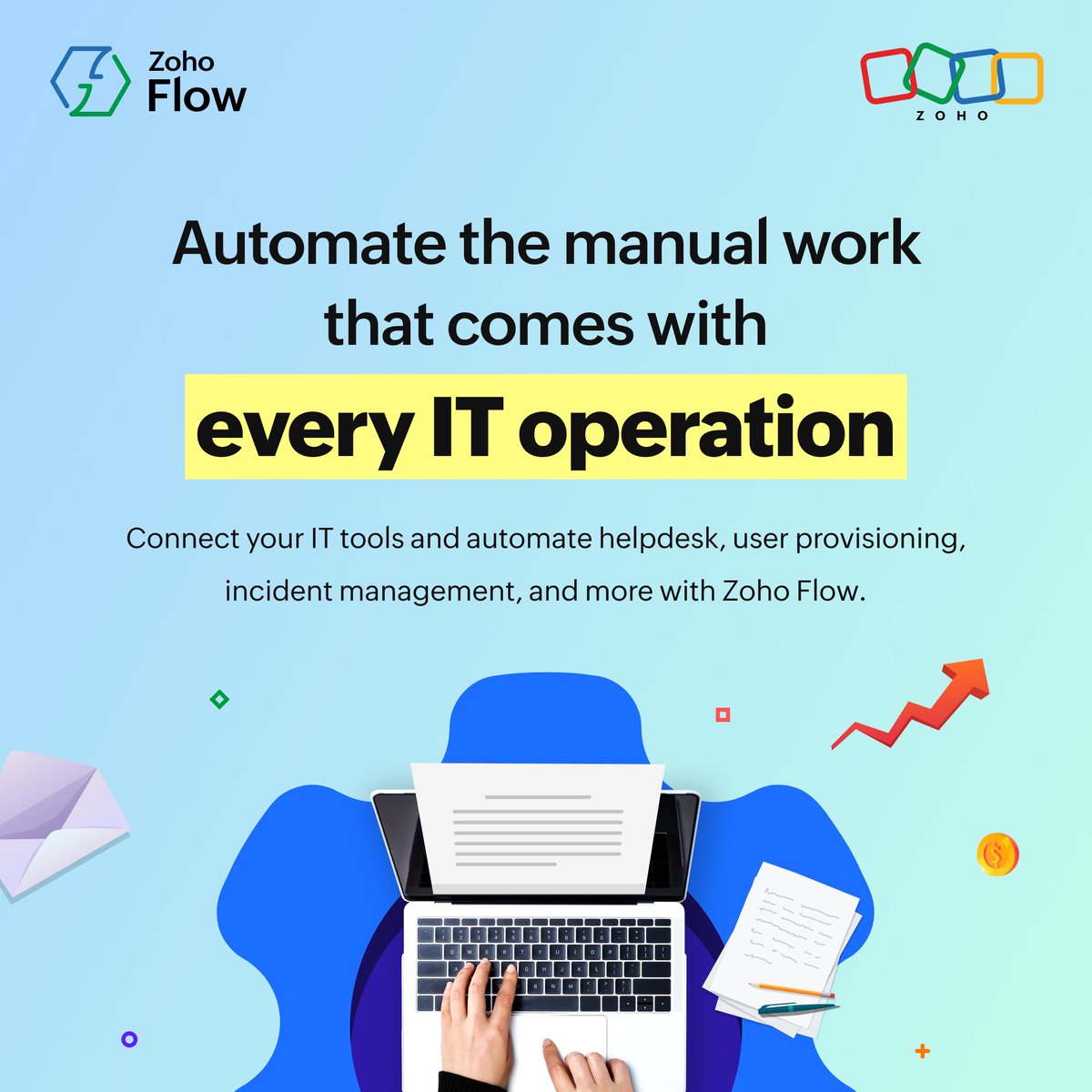 ZohoFlow's tweet photo. How much time does your IT team spend just moving data from one tool to another?

New hire access, tickets, alerts, asset updates—it all adds up.

Connect your IT tools with Zoho Flow and automate the handoffs. 👇
https://t.co/zu7C7NIc3s https://t.co/e92BjMwvuu