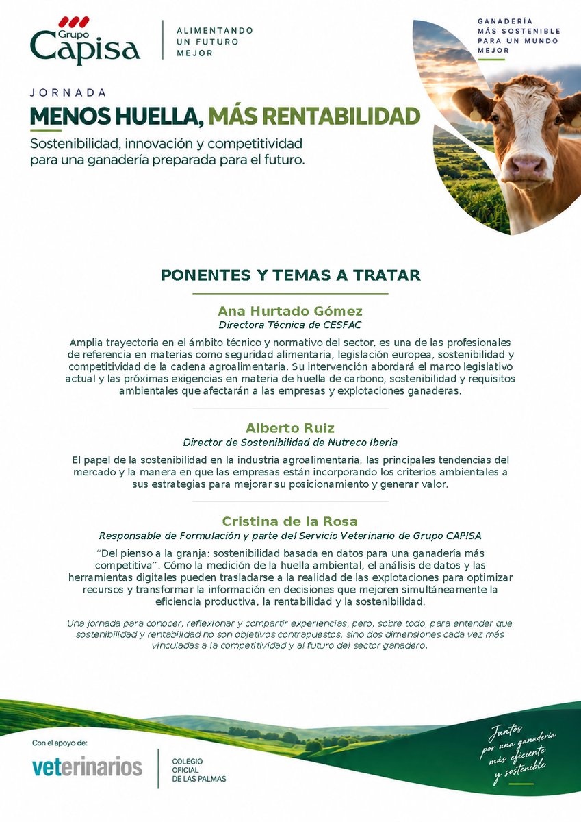 cesfac's tweet photo. Mañana, CESFAC estará presente en “Menos huella, más rentabilidad”, la jornada organizada por Grupo CAPISA sobre sostenibilidad, innovación y competitividad en el sector ganadero.

Nuestra directora técnica, Ana Hurtado, participará como ponente para abordar el marco legislativo https://t.co/fld4KE3tKM