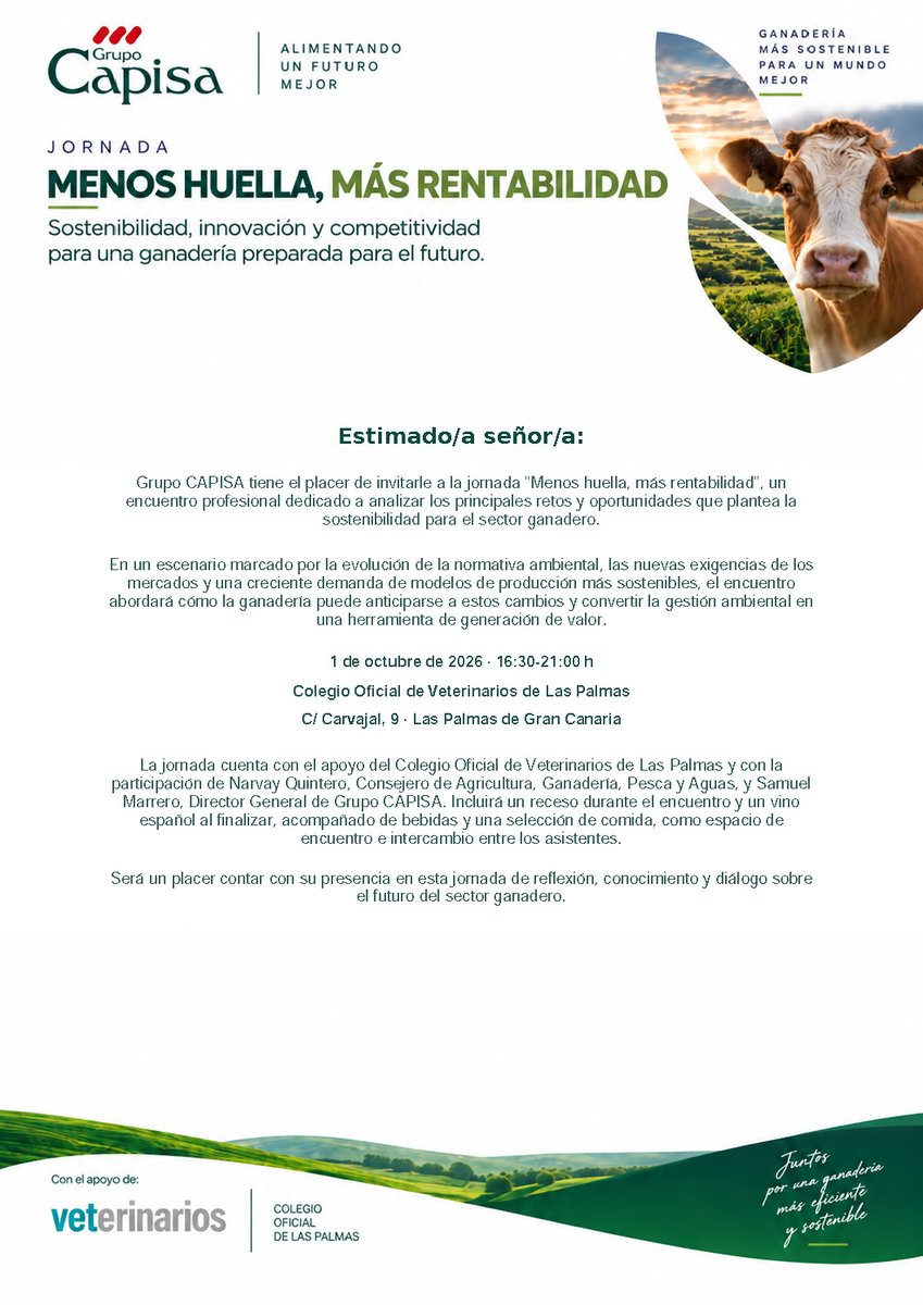 cesfac's tweet photo. Mañana, CESFAC estará presente en “Menos huella, más rentabilidad”, la jornada organizada por Grupo CAPISA sobre sostenibilidad, innovación y competitividad en el sector ganadero.

Nuestra directora técnica, Ana Hurtado, participará como ponente para abordar el marco legislativo https://t.co/fld4KE3tKM