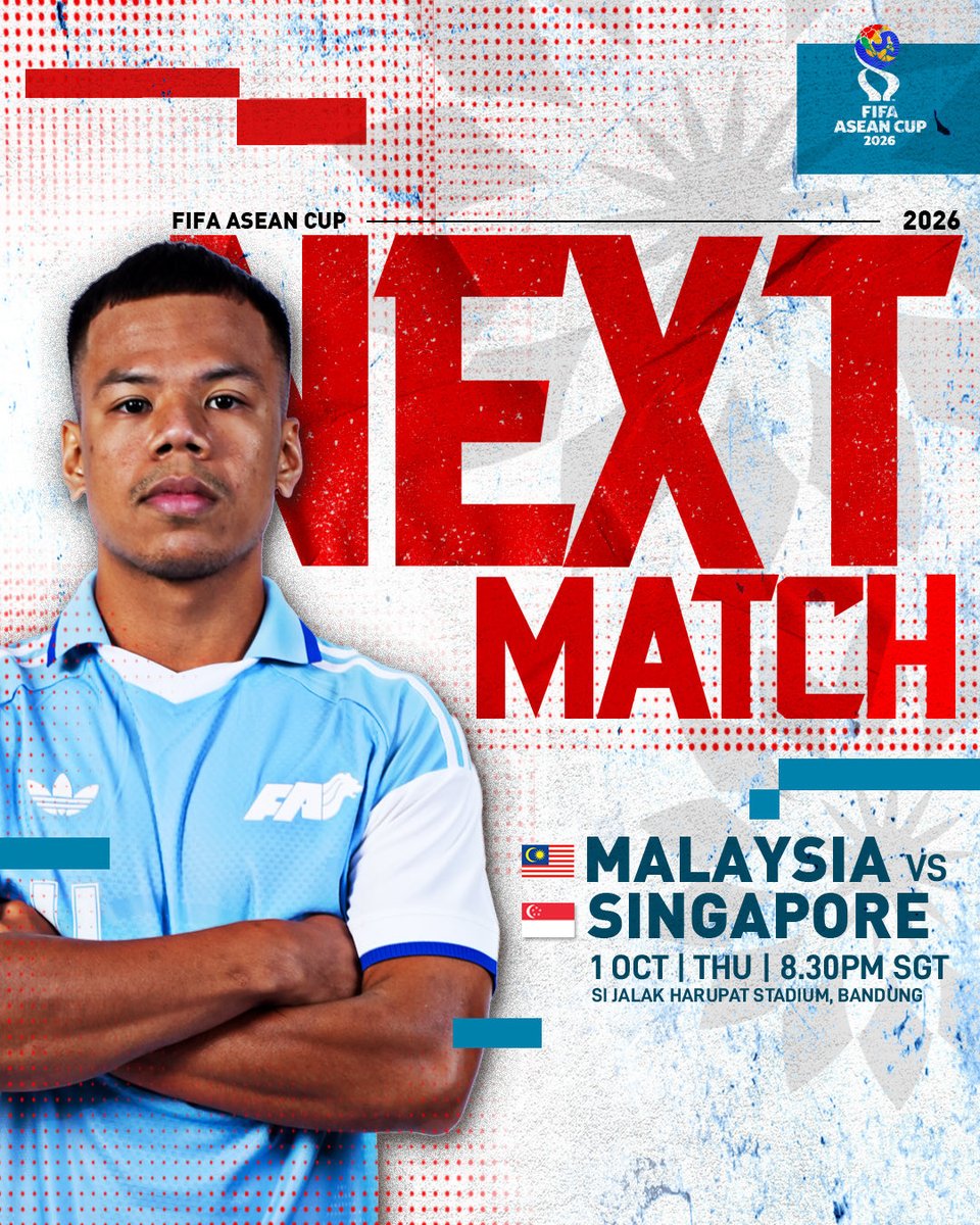 FASingapore's tweet photo. The Causeway Derby is next! 🔥

The Lions take on Malaysia tomorrow in their final group stage match, needing a win to keep their FIFA ASEAN Cup 2026 campaign alive! 

📺 Catch the action live meWATCH or join a watch party at 8.30pm SGT and back the Lions! https://t.co/zyV4rKdy29