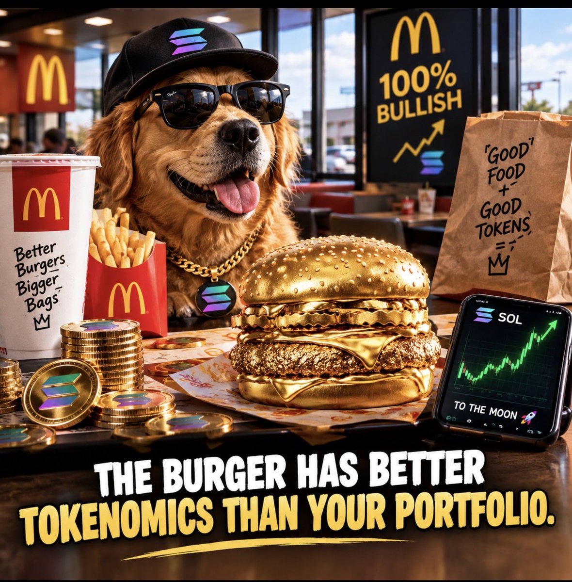 DegenWatchikpy's tweet photo. Came for the burger.
Stayed for the tokenomics. 🍔📈

$SOL #Solana #Memecoin https://t.co/Mkp52kZKCJ