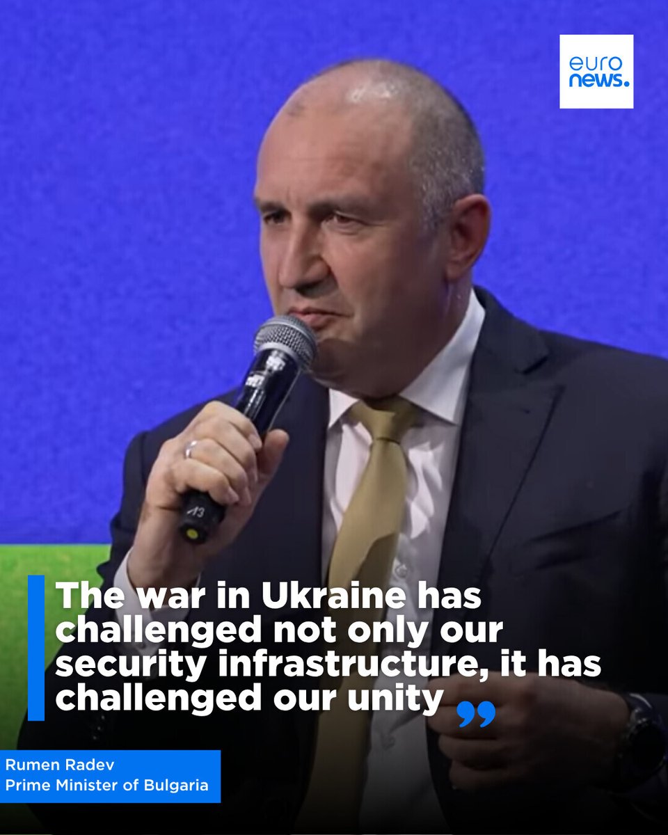 euronews's tweet photo. "The war in Ukraine has challenged not only our security infrastructure, it has challenged our unity."

Bulgarian Prime Minister Rumen Radev tells #TheEuropeConversation live at the #EuronewsDefenceSpace2026 summit. https://t.co/fbOKuUWY0y