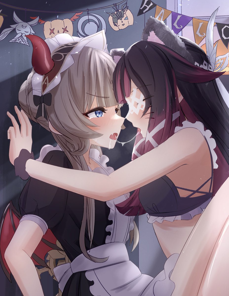 HenrySirtoli's tweet photo. Genshin Impact - Sandrone e Columbina se beijando apaixonadamente e fazendo "travessuras 😈" de Halloween. (Love ❤️‍🔥 Yuri). https://t.co/fxCTTNmPtc