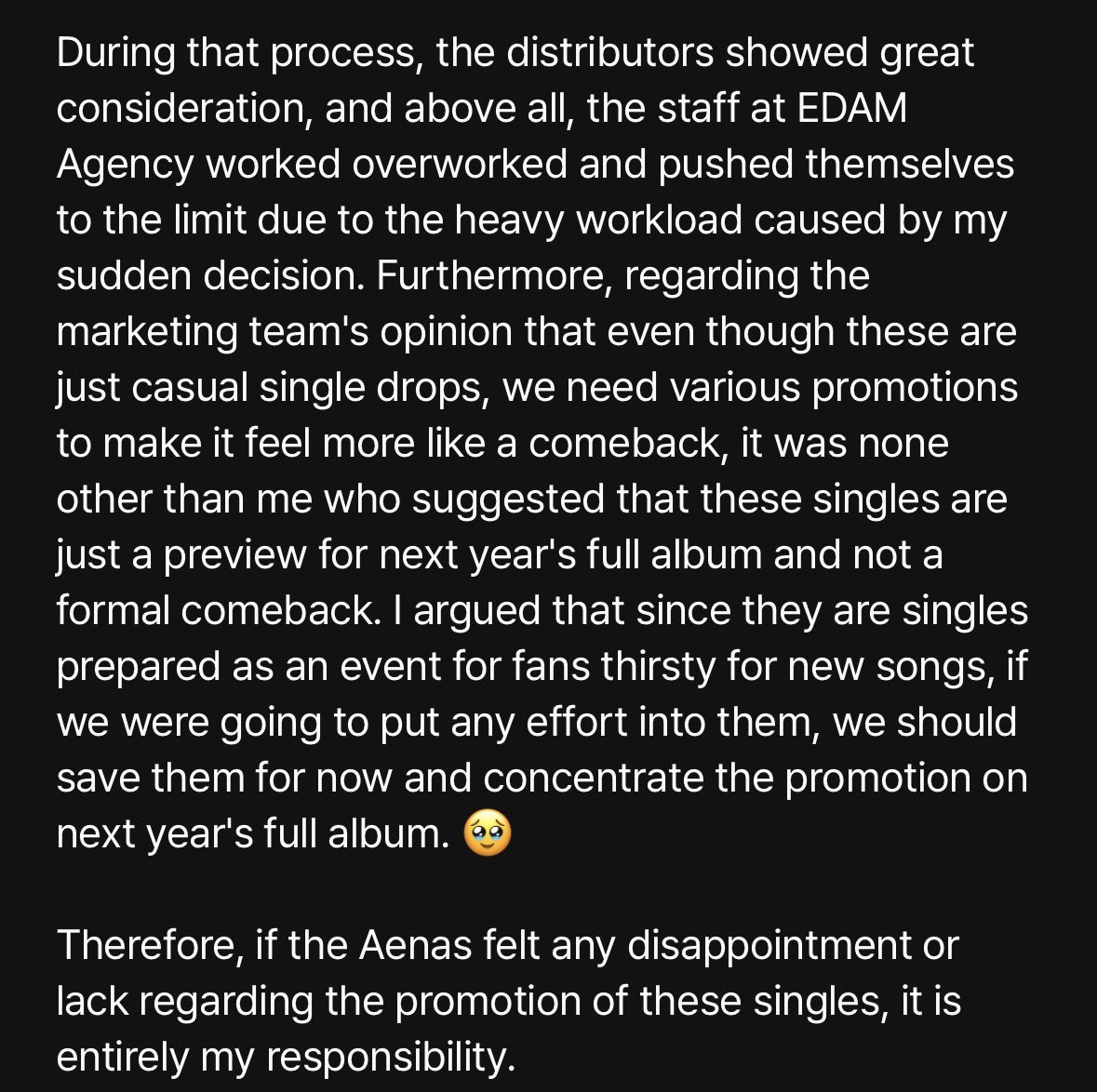 mingukiu's tweet photo. @lilacpallette did you read the entire post? she literally said the marketing team suggested various promotions but she wanted to save promotions for the full album https://t.co/mXhTFIPZEQ