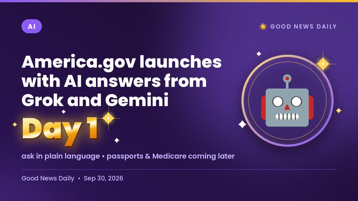 GoodNewsDailySW's tweet photo. 💭 Elon said “Powered by Grok”

🤖 https://t.co/3DcvzuKQCh just launched with AI answers from Grok and Gemini

Passports and Medicare enrollment are slated for later this year. 

What would you ask first?

https://t.co/kCGFqONHo9 https://t.co/KHKgGgCvsV