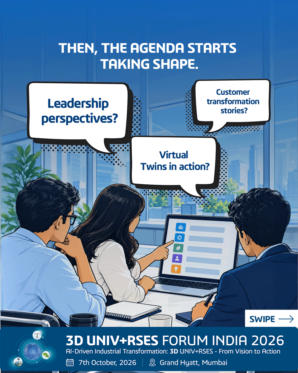 3DSIndia's tweet photo. From exploring where Industrial AI is creating real impact to bringing together leadership perspectives, customer transformation stories and Virtual Twins in action, every conversation helps shape what comes next.

For more details, visit: https://t.co/dIPkL93vyq https://t.co/IFy6xQk4du