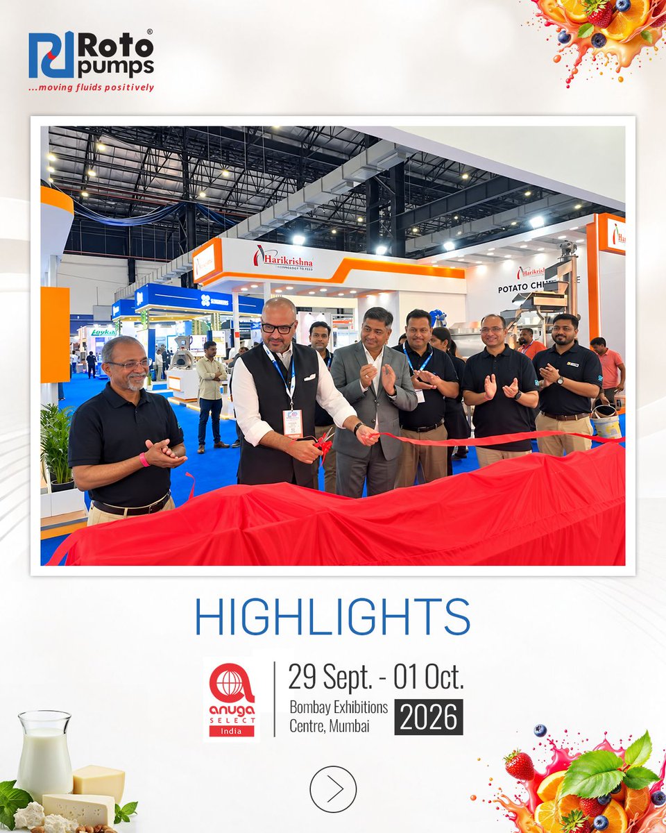 Rotopump's tweet photo. #RotoPumps has taken a grand leap on Day 1 at #ANUGA FoodTec #Mumbai.
The launch of our next-generation "#Hygenix Series Pumps" created an incredible buzz. Missed Launch Day? You still have one more day
29 September – 01 October 2026
Booth J64 | Hall 03
Bombay Exhibition Centre https://t.co/39AagtTRmS