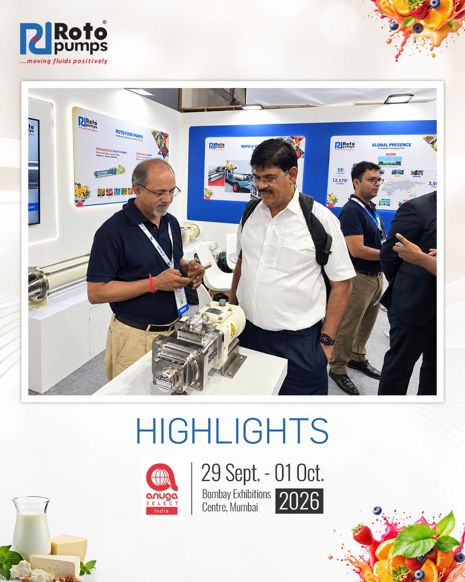 Rotopump's tweet photo. #RotoPumps has taken a grand leap on Day 1 at #ANUGA FoodTec #Mumbai.
The launch of our next-generation "#Hygenix Series Pumps" created an incredible buzz. Missed Launch Day? You still have one more day
29 September – 01 October 2026
Booth J64 | Hall 03
Bombay Exhibition Centre https://t.co/39AagtTRmS