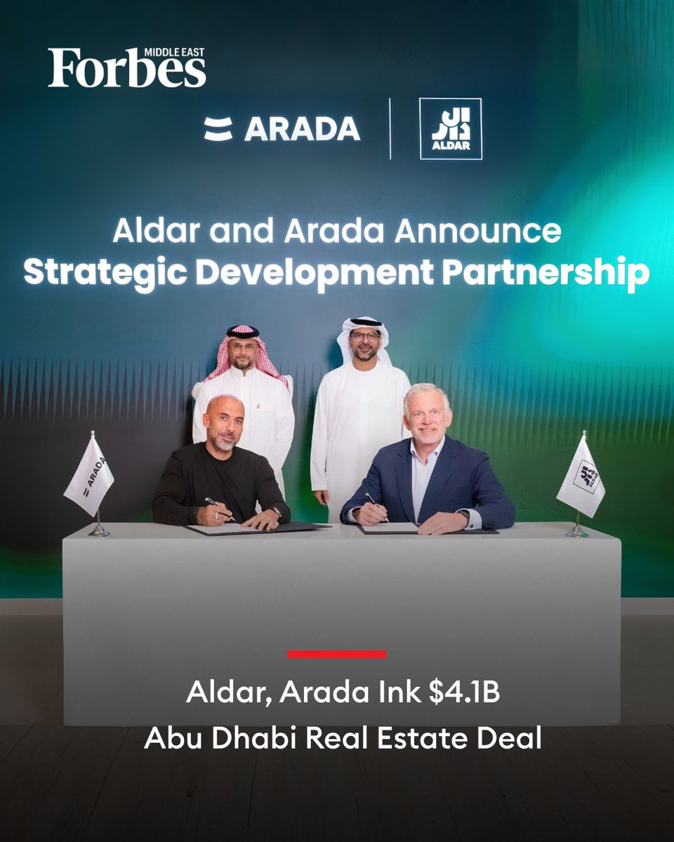 Forbes_MENA_'s tweet photo. Aldar and Arada have signed a $4.1 billion strategic partnership for major development opportunities on Yas Island and at Seih Sdeirah in Abu Dhabi.

#Forbes

For More Details:https://t.co/WDmkqOeNBJ https://t.co/Y33peNvSks