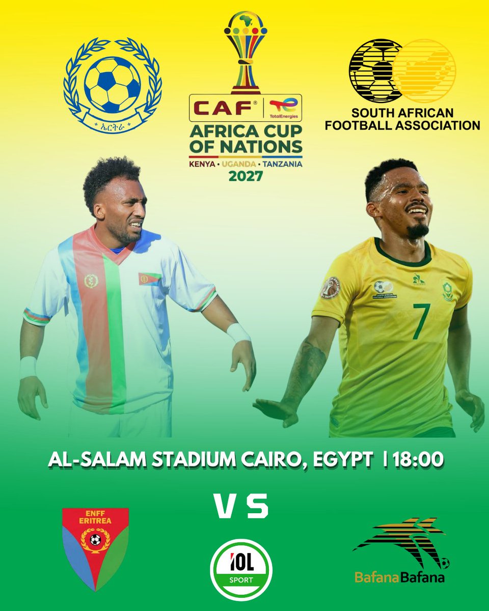 IOLsport's tweet photo. ๐ฅ MATCHDAY: AFCON 2027 QUALIFIER! ๐ฟ๐ฆ๐ช๐ท
Pitso Mosimaneโs Bafana Bafana battle Eritrea in Cairo tonight (18:00 SAST)! โฝ๐ฅ Huge points on the line in the road to CAF AFCON 2027.
Score predictions for today? ๐
#BafanaBafana #AFCON2027 #PitsoMosimane #IOLSport https://t.co/A1lNIHUtWX