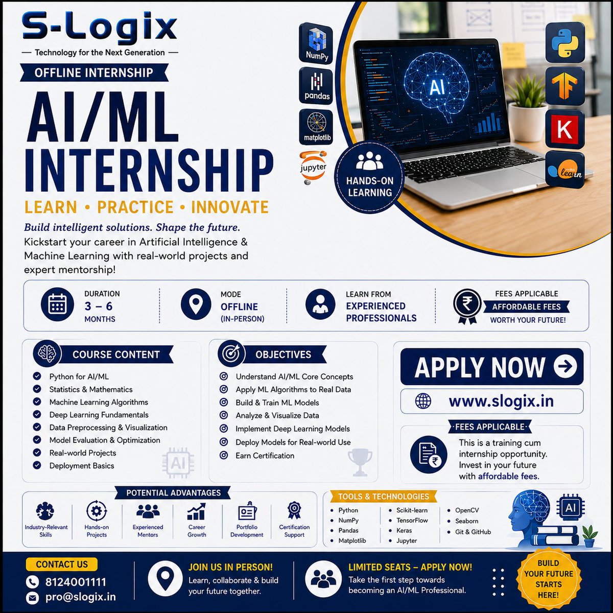 SlogixAdmin's tweet photo. 🤖BUILD YOUR AI/ML FUTURE!
Join S-Logix AI/ML Internship and gain hands-on experience in Python, ML & Deep Learning.
💻Real Projects|🧠Mentorship|📜Certification
⏳3–6 Months |📍Offline
📞8124001111 |🌐https://t.co/wMqMom4UAE
#AIML #MachineLearning #Python #Internship #SLogix https://t.co/Vv9ZEB54Js