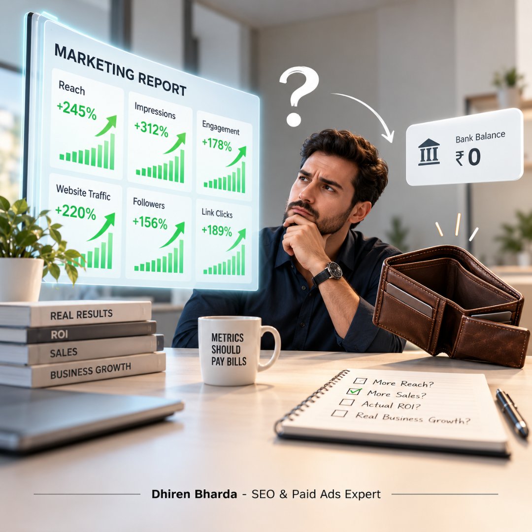 dhirenbharda's tweet photo. Green arrows don’t always mean business growth.
Reach ↑
Impressions ↑
Engagement ↑
But did revenue ↑?
Track metrics that impact your bank balance.
#Marketing #ROI #SEO #dhiren #seoexpert #aiseo #digitalmarketing #smm #googleadsservices https://t.co/w1LsU0i7Jk