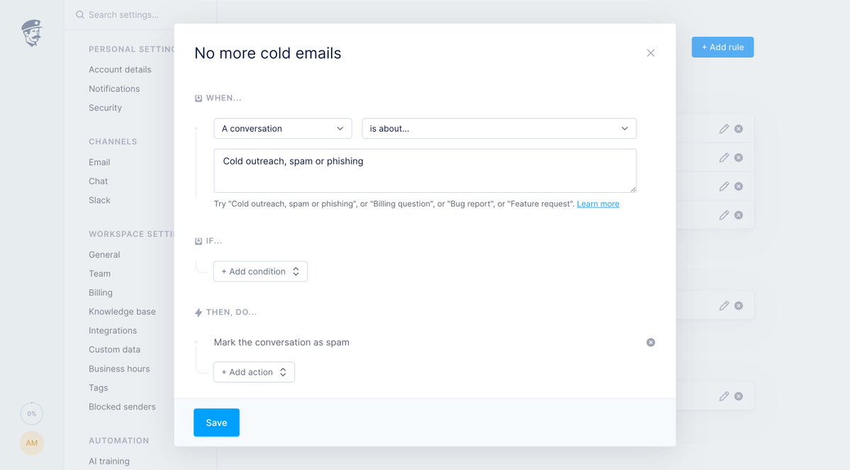 AntoineMinoux's tweet photo. Sorry SEO gurus, dev agencies, VCs asking to invest, recruiters trying to place ppl.... but I'm not even triaging your messages anymore. Cold emailing me is effectively useless.

Potentially the best feature we ever shipped on Fernand, powered by Jev (for now, but likely going to replace with a local open weigh solution soon..)

Oh, and it works with everything. You can just say: A conversation is about... "A bug, but it's not really clear and doesn't include reproduction steps" → AI draft reply "Clarify and ask more details" + send Webhook to create a Linear issue
