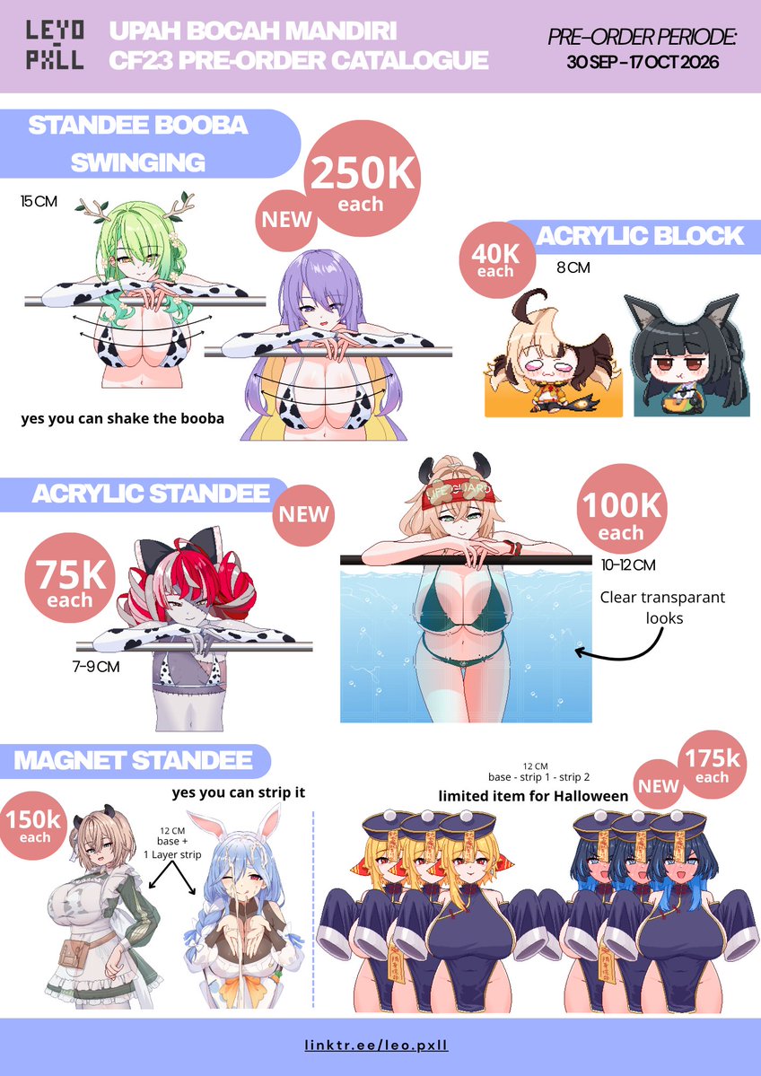 leyo_pxll's tweet photo. [❤️+🔁appreciated!]
LEYO.PXLL Upah Bocah Mandiri #CF23
PO &amp; GIVEAWAY is here !

📒:30 sep - 17 oct 
🖌️:pick up both days &amp; mail
📚:Hololive, indie vtuber, Zzz, Hsr

pre-order here⏬
https://t.co/HB36Iqu1na

#comifuro23 #cf23catalogue https://t.co/2VHhpmmf5L
