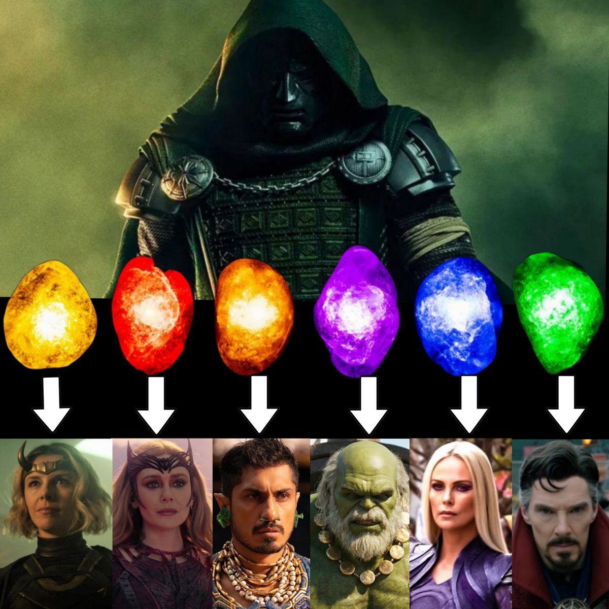nastik_bhai's tweet photo. Doctor Doom with his six Infinity Stones is actually terrifying 😭 https://t.co/3akHFoEoRQ