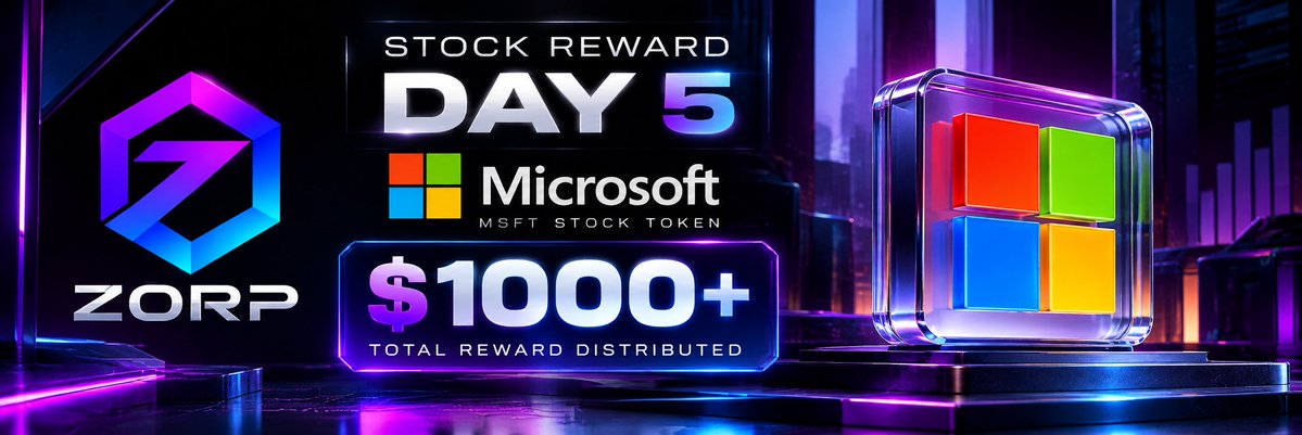 ZorpDigital's tweet photo. 🎁 ZORP STOCK REWARD — DAY 5 COMPLETED

Today’s Stock Reward distribution has officially been completed.

🪟 DAY 5 REWARD: MICROSOFT (MSFT) STOCK TOKEN

🏆 20 Eligible Top Holder Wallets
💰 Total Distributed: $392.90 in MSFT Stock Tokens

Reward mechanism:
Every 1% of ZORP supply held = $10 in daily Stock Rewards.

📋 TODAY’S REWARD RECIPIENTS:

1. 0xb0b5F2A13694F1CD996a2989e6C9547CFE24617F
2. 0x2677Dd3D5941681bBFE72095582bC39B110c634d
3. 0x47E0B3D6E7D1c3cAaEB2F155A23F51c1Fb45a5E3
4. 0x3Ce01A2C63DE68f729159Dd800268621B3e72468
5. 0x13f5B7a7e19f1d88b08568CaD96269bDa9c14bA9
6. 0xdc2fC122578a0e789C770Cd56D690cF0D9754bd
7. 0x5CC7413f369B6e59aa1fD686CD5507553269A51f
8. 0xAb19C314230Fba57A8004d5e5E62B2416b3C1125
9. 0x84A4c55297f8C4d6a91cFf1147F9A13B44928a5b
10. 0x21AB21586a34ed32777dFDf8F8583880FDc0Bb37
11. 0x3DC9477434cDe6fA3A2cf4EB8f3BA9a8C4c97150
12. 0xaD75934F8c5A049E2212F5711a4511d355A5b751
13. 0x5512c37D2cE2411df6ce59b656135f0E5A94929C
14. 0x9907B8017BFAF1282A9DC060751006F93980f4Fc
15. 0x91D48DbB45014f81b3E5b46524d5Cde01450009d
16. 0xE12C9DF27B39bDFD840779Dde25e6C3E0000a3fC
17. 0x0A2DC66Bde44a7A3401efc88F385387370716A3c
18. 0xE38d4CdB00e150d0DeE593bCE05404Fc5b644f6d
19. 0x893C5ee4F1AA7F48782590d27F916172693Bbb9
20. 0x0a6EBEd0155EDB4b21D92AD02897A626CD90119E

5 DAYS. 5 DIFFERENT STOCK TOKENS.

NVDA → META → AAPL → AMZN → MSFT

Hold $ZORP. Stay in the eligible Top 20. Receive your daily Stock Reward.

Day 6 is next.
