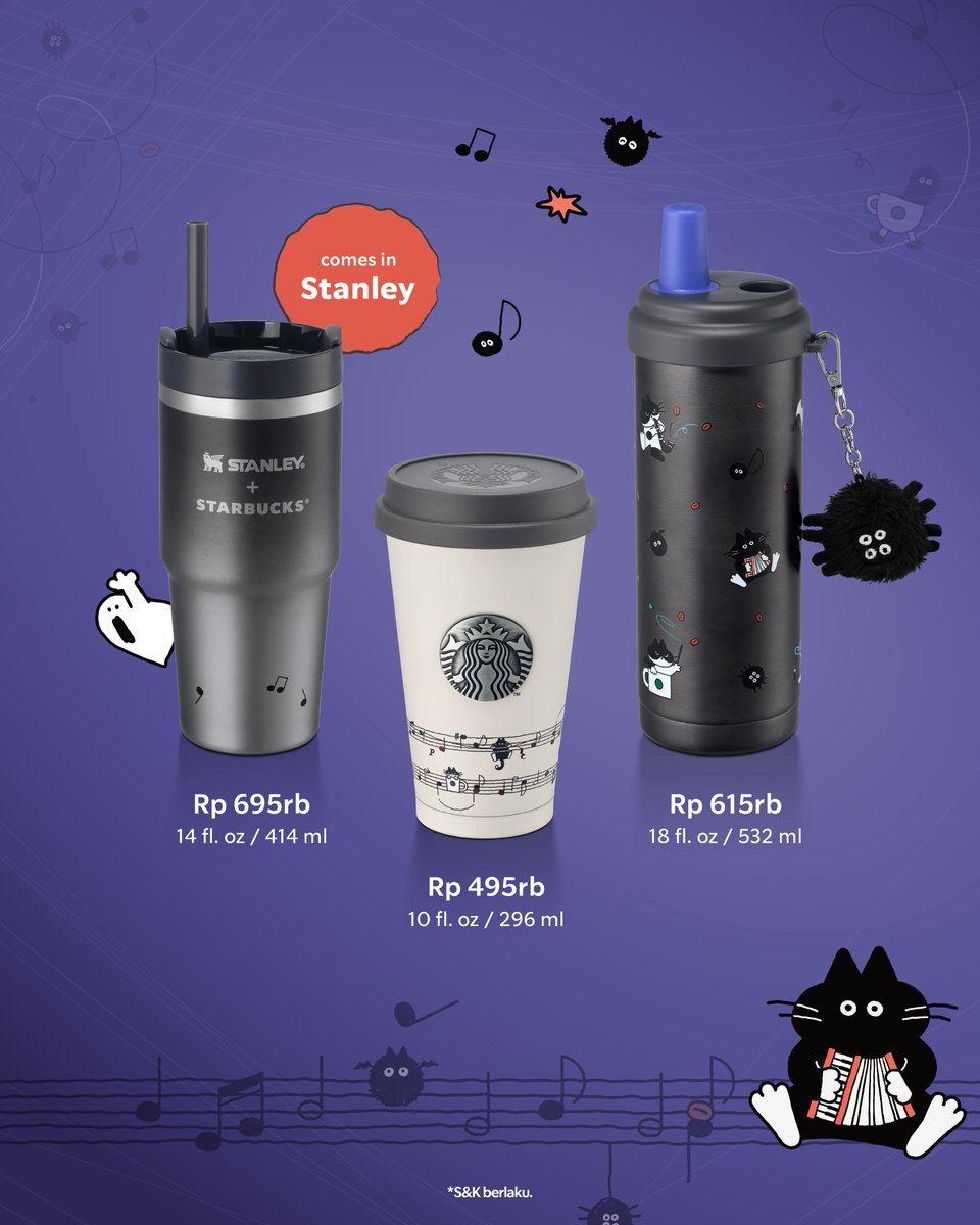 SbuxIndonesia's tweet photo. The Spooky Meowchestra has arrived to play music for this season 🐈‍⬛🎻

A collection that mixes cats, music, and that mysterious mood that makes October feel different.

Jadi, mana yang masuk top wishlist kamu? The sheet music tumbler, yang ada glow in the dark cat-sleeve, atau tumbler with the straw? 🎃🎻

Mampir ke store terdekat dan liat langsung all the spooky collection! ☕️🖤