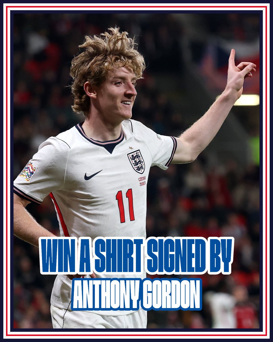 England's tweet photo. Two goals in two games 🤩

Win a signed shirt by Anthony Gordon! Click below to enter ⤵️