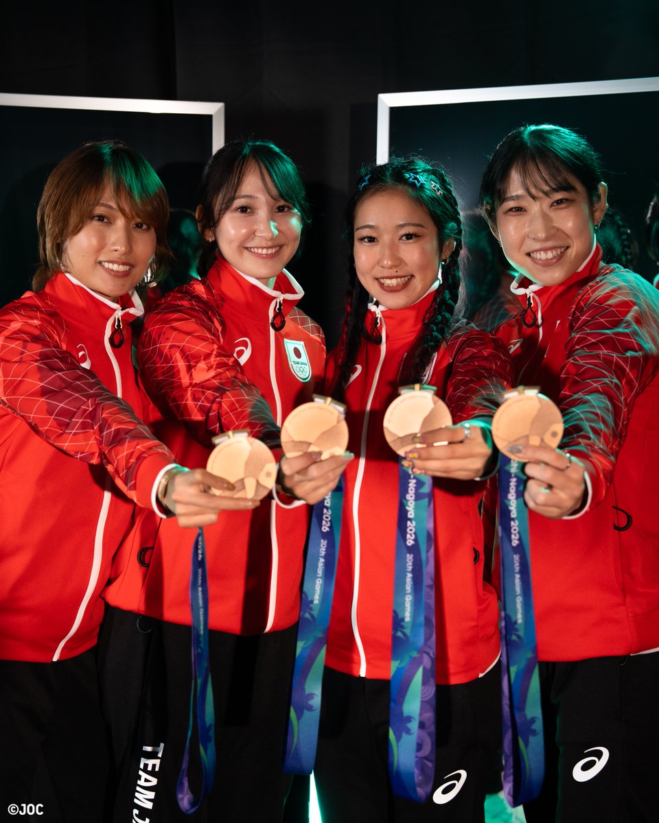 TeamJapan's tweet photo. Portrait📷

#愛知名古屋2026 🇯🇵
陸上競技／女子4×100mリレー
青木益未 選手
三浦愛華 選手
壹岐あいこ 選手
御家瀬緑 選手

@jaaf_jch 
@Mtop416 
@manaka_140214 
@___11tf27 
#TEAMJAPAN #ともに一歩踏み出す勇気を